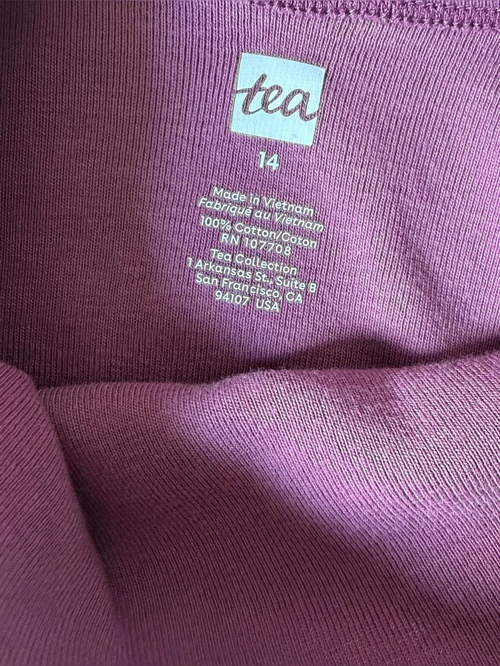 Tea Collection Girls Sz 14 Bunny Print Long Sleeve Dress Purple 100% Cotton*L22